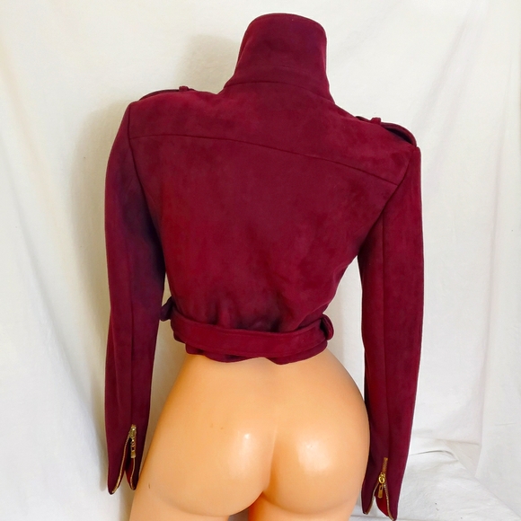 LULU'S Burgundy suede moto jacket - Picture 3 of 8